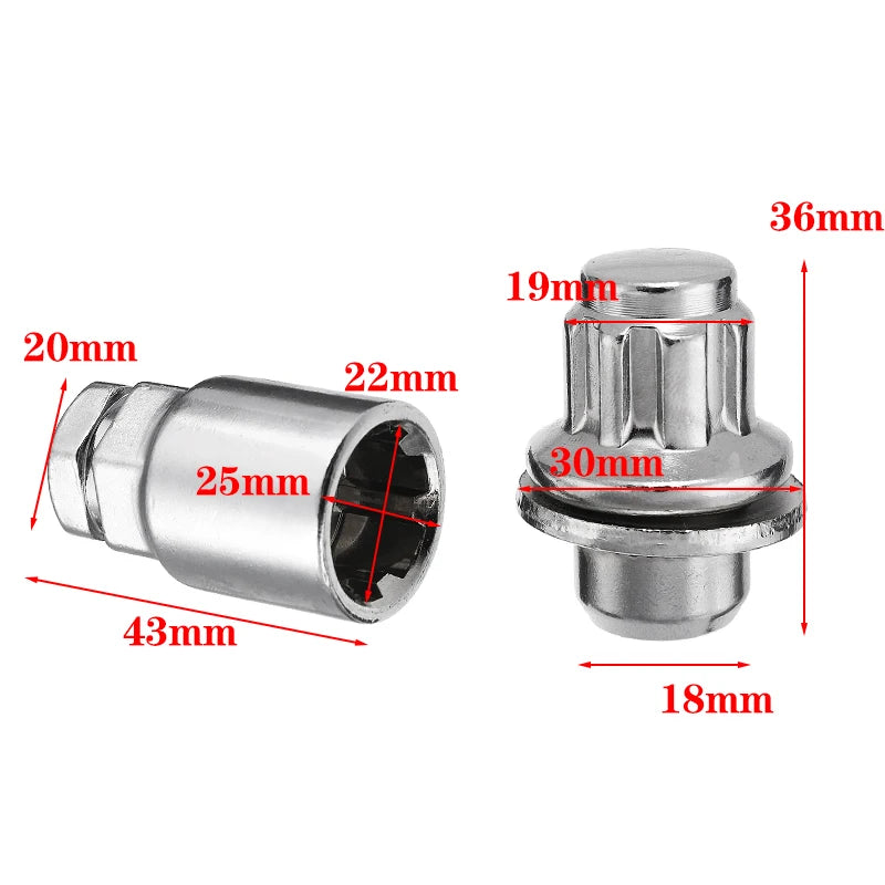 5-Piece Locking Wheel Lug Bolt & Nut Set – M12 x 1.5 for Toyota, Aluminum Alloy Anti-Theft Tire Bolts