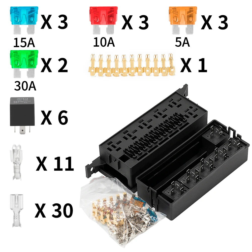 12V 11-Way Auto Fuse & Relay Box with 5-Pin Relay – Car, Marine, Truck, Trailer, Boat