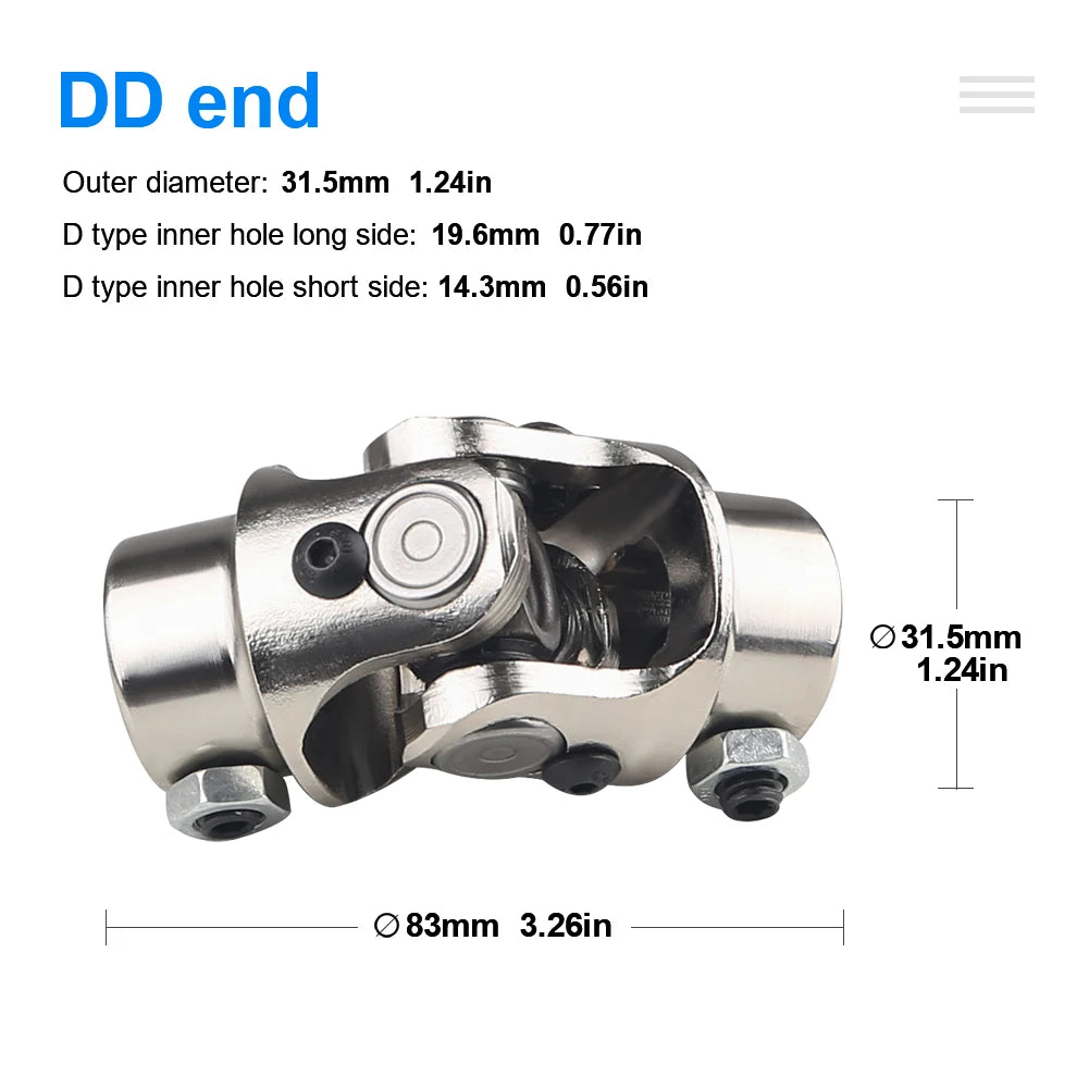 3/4” DD X 3/4” DD Splined Chrome Single U-Joint Steering Shaft – Fits Ford, Volkswagen, Chevrolet