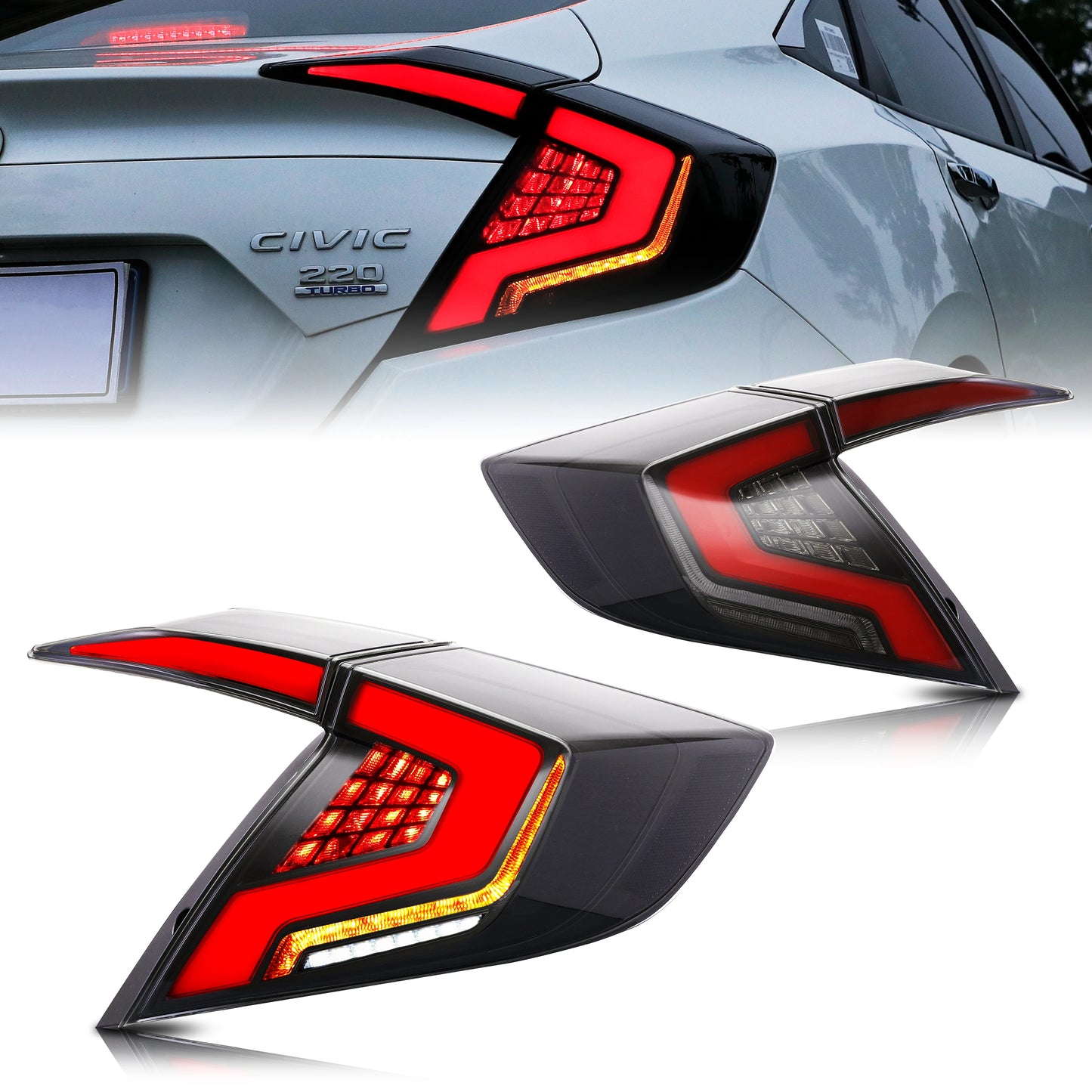 LED Tail Lights for Honda Civic Sedan 10th Gen (2016–2021) – DRL Start-Up Animation Rear Lamp Assembly