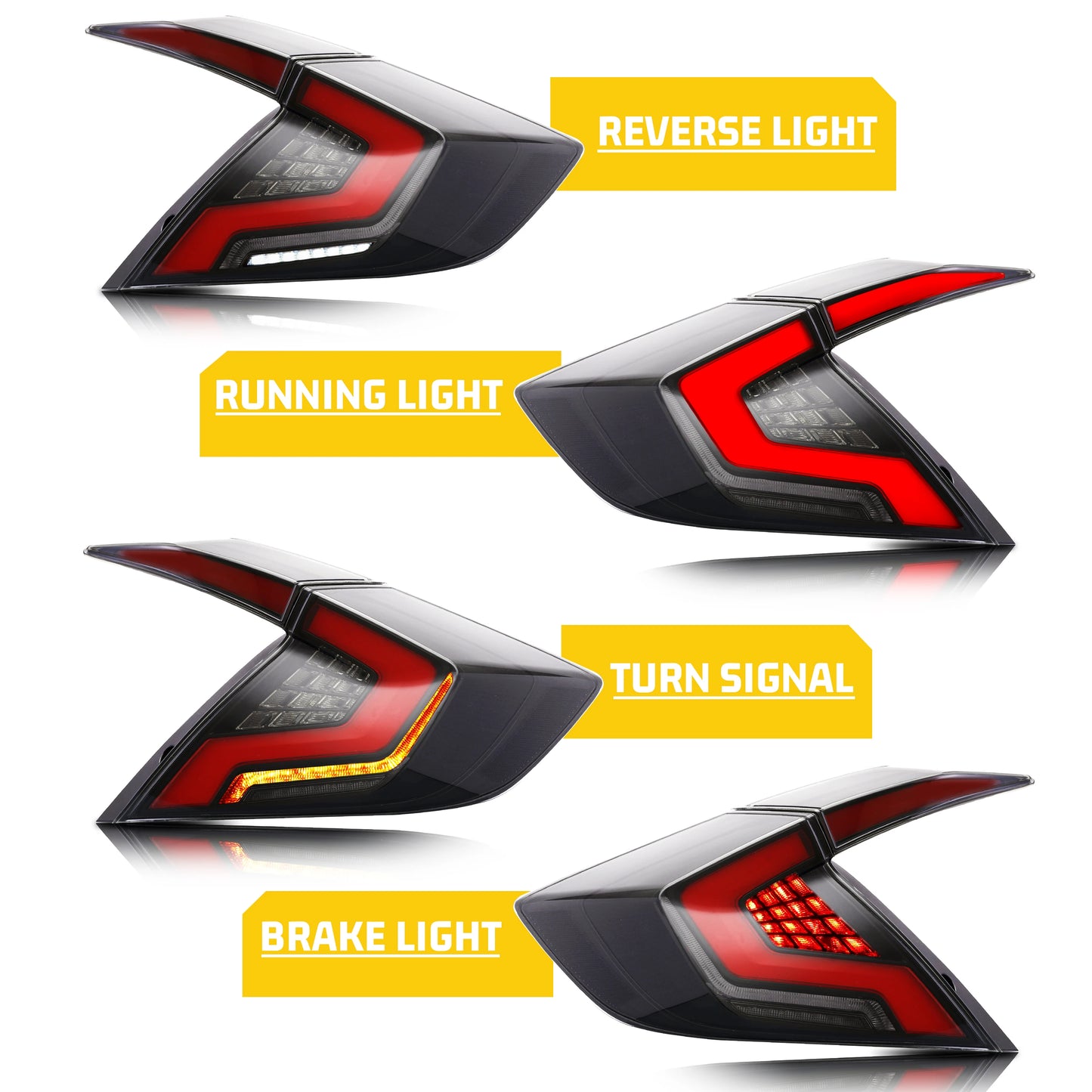 LED Tail Lights for Honda Civic Sedan 10th Gen (2016–2021) – DRL Start-Up Animation Rear Lamp Assembly