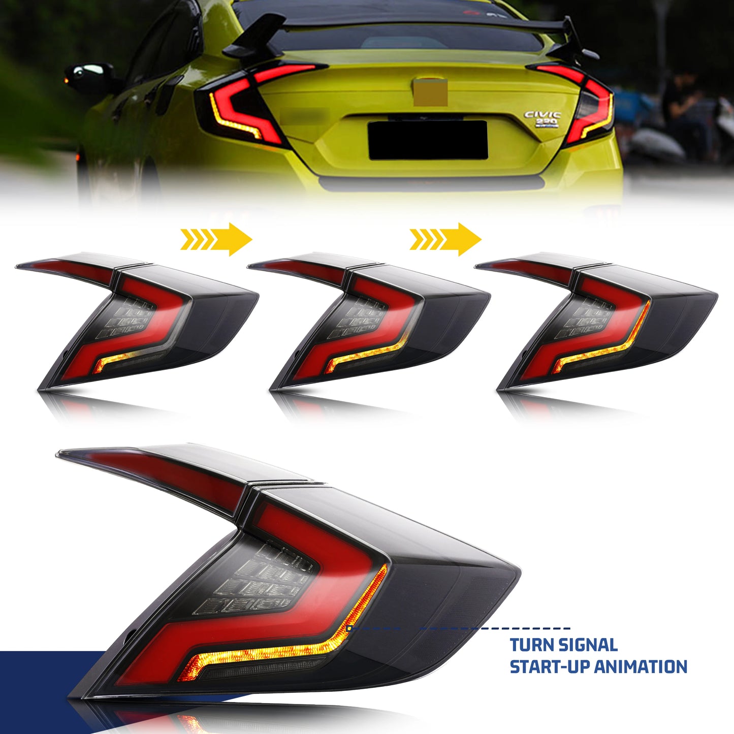 LED Tail Lights for Honda Civic Sedan 10th Gen (2016–2021) – DRL Start-Up Animation Rear Lamp Assembly