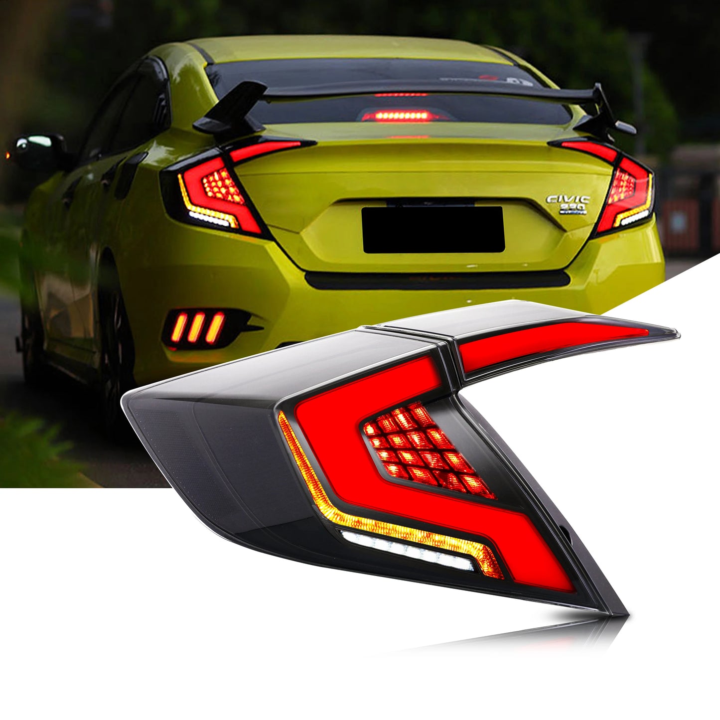 LED Tail Lights for Honda Civic Sedan 10th Gen (2016–2021) – DRL Start-Up Animation Rear Lamp Assembly