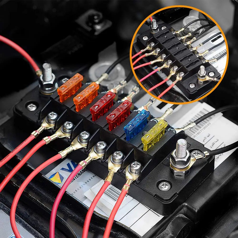 6-Way Waterproof Fuse Box with Negative Bus – 12V/24V Automotive Car, Truck, Boat, RV, Marine Fuse Block