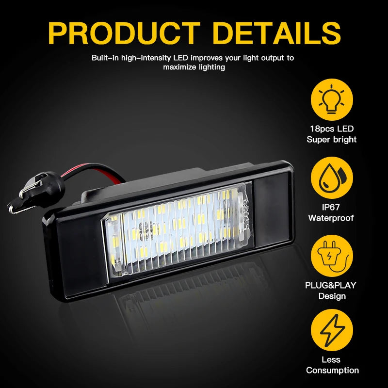 2Pcs 6000K White LED License Plate Lights