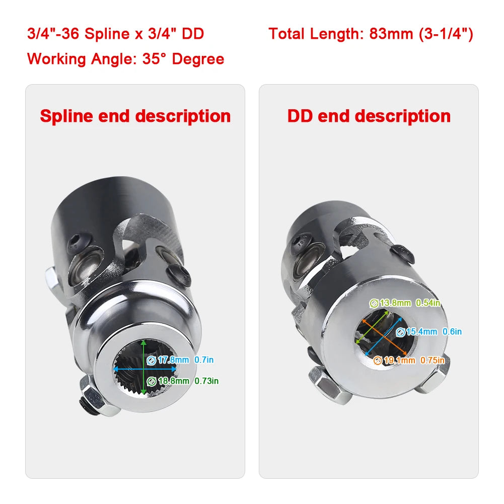Universal U-Joint Single Steering Shaft – 3/4”-36 Spline to 3/4” DD