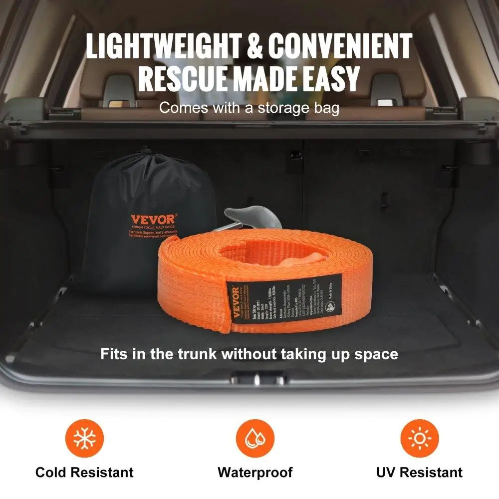 Car Tow Strap with Heavy-Duty Hooks – Vehicle Recovery & Towing Accessory