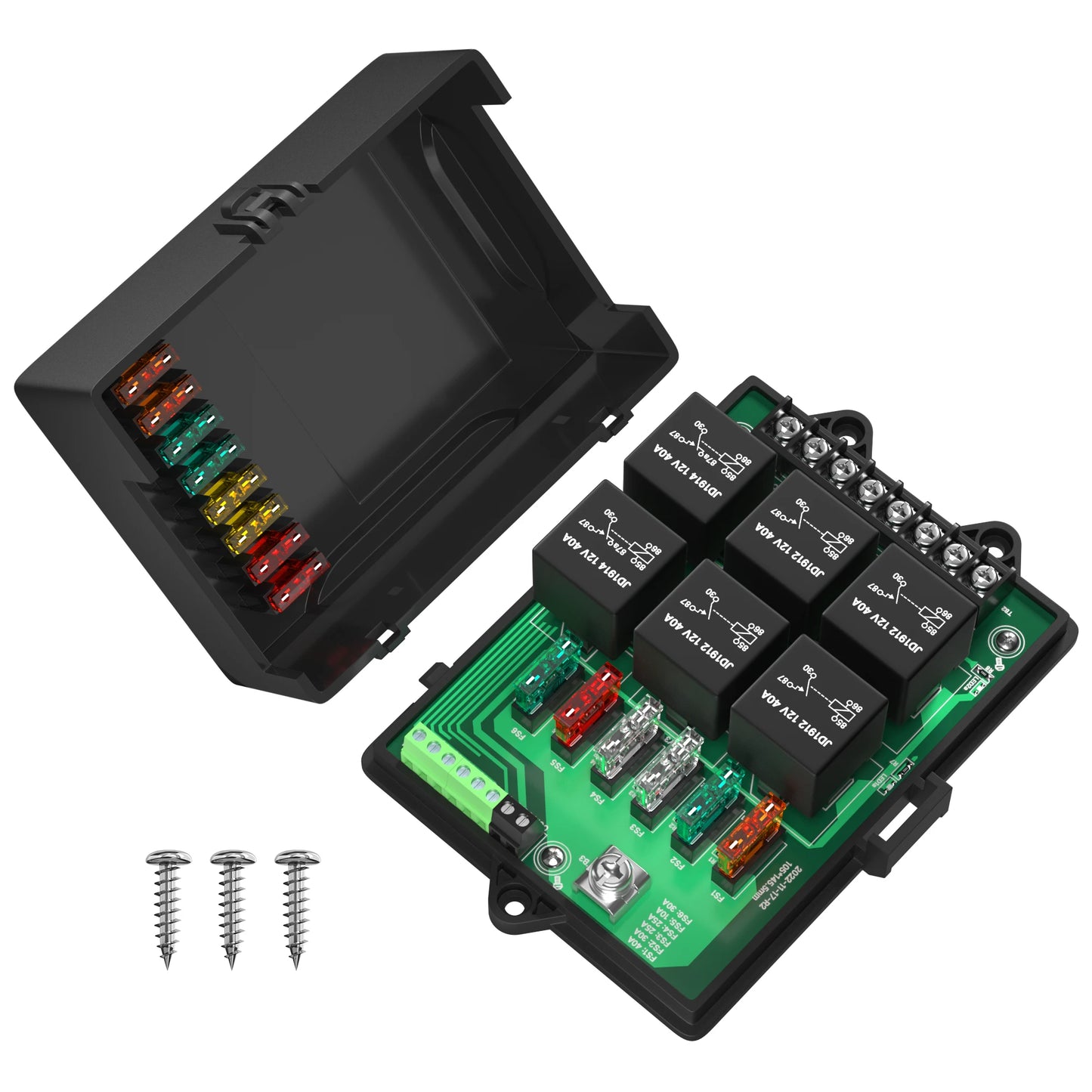 12V Universal Relay Box & Fuse Panel – 6-Way Relays with 14 ATC/ATO Blade Fuses