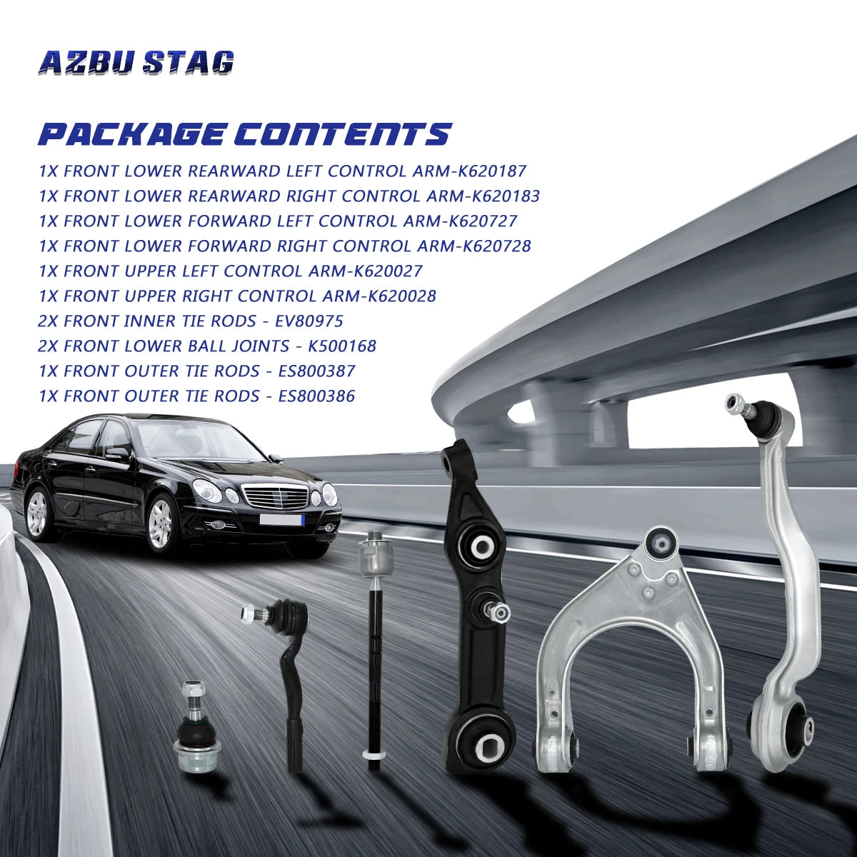 Front Lower & Upper Control Arm with Ball Joint 12-Piece Set for Mercedes-Benz W211 CLS550 CLS63 AMG E320 E55 E63 2003-2009