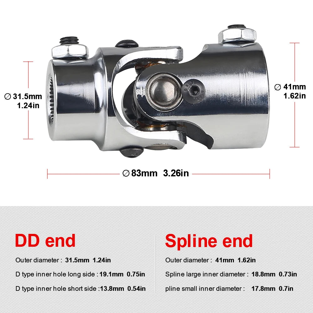 Universal U-Joint Single Steering Shaft – 3/4”-36 Spline to 3/4” DD