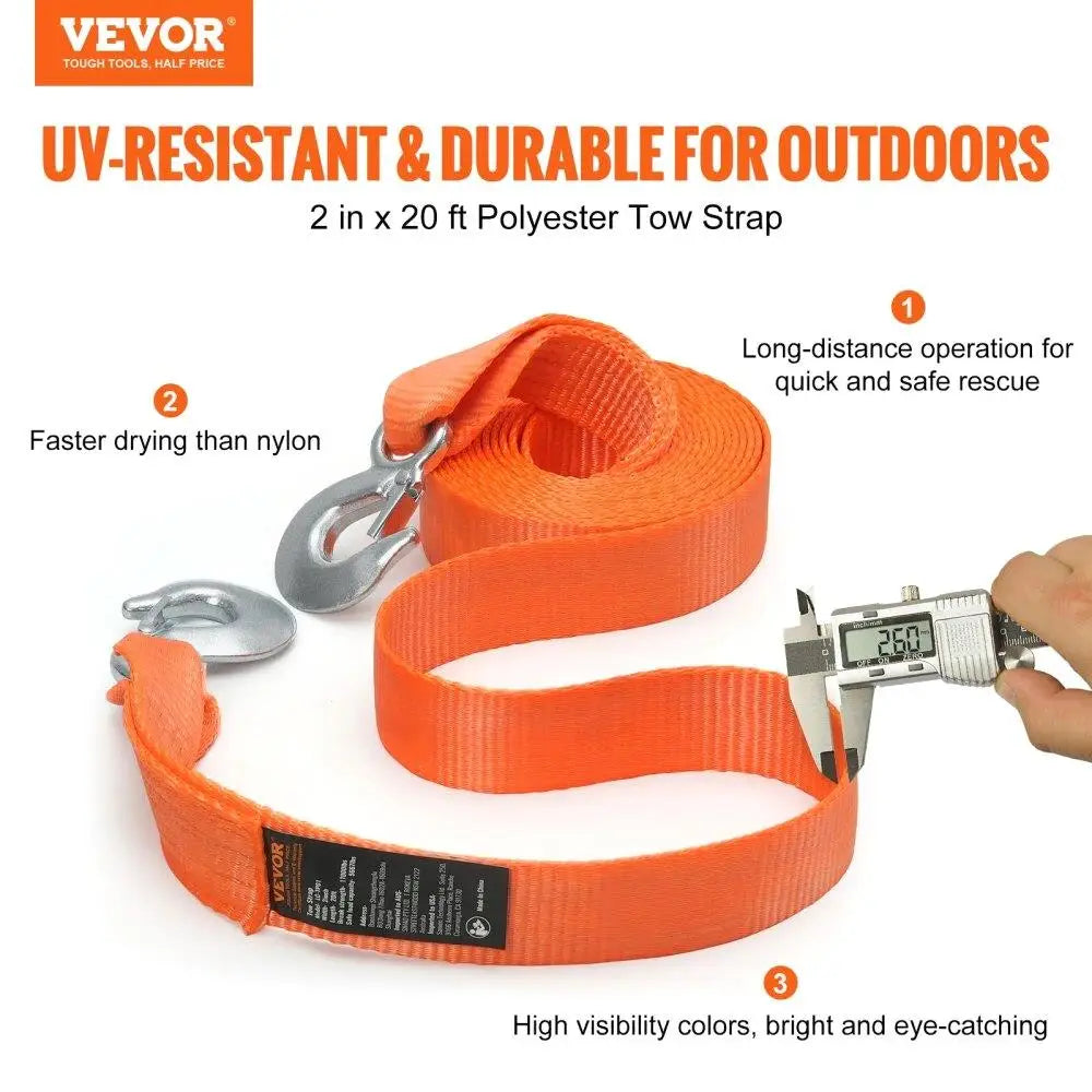 Car Tow Strap with Heavy-Duty Hooks – Vehicle Recovery & Towing Accessory