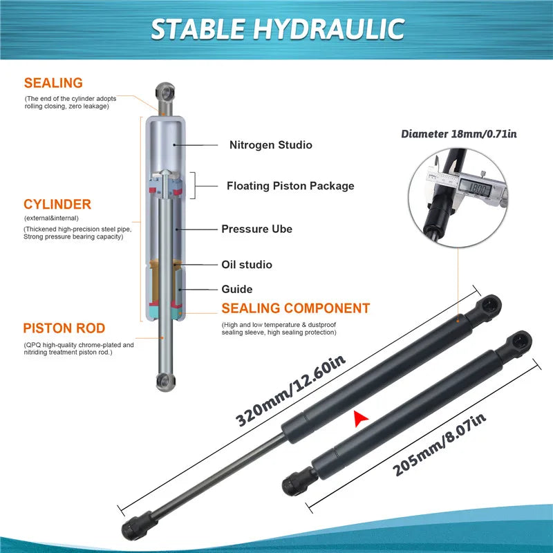 2Pcs Front Hood Bonnet Gas Struts