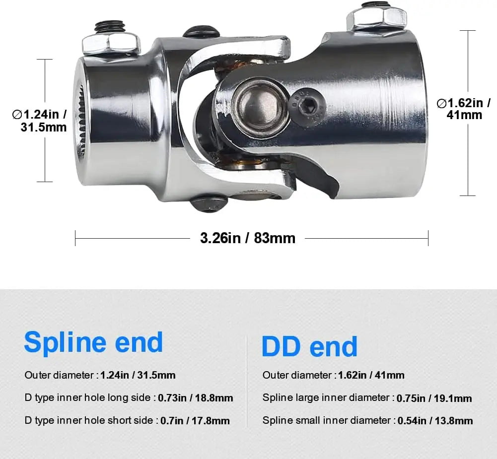 Universal U-Joint Single Steering Shaft – 3/4”-36 Spline to 3/4” DD