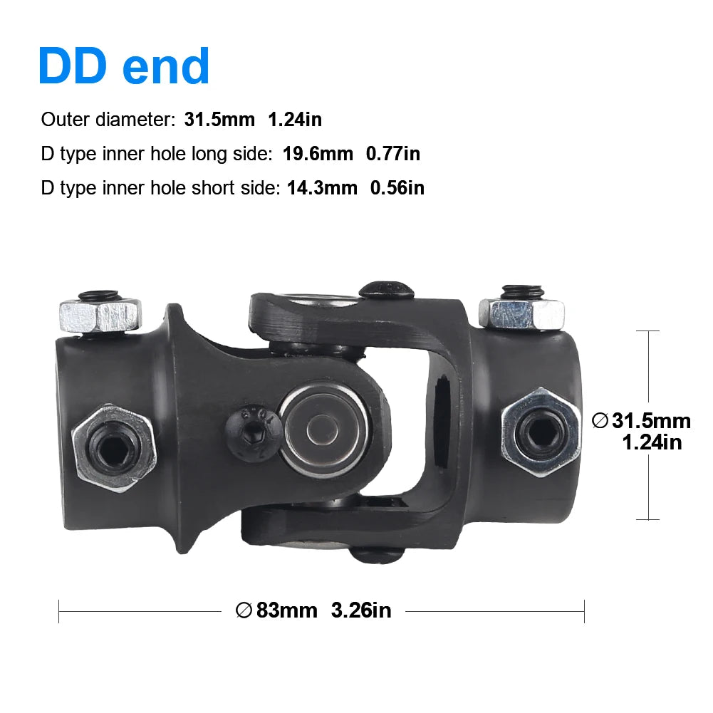 Single Steering Shaft Universal U-Joint – 3/4” DD x 3/4” Round, 83mm (3-1/4”) Length, Black