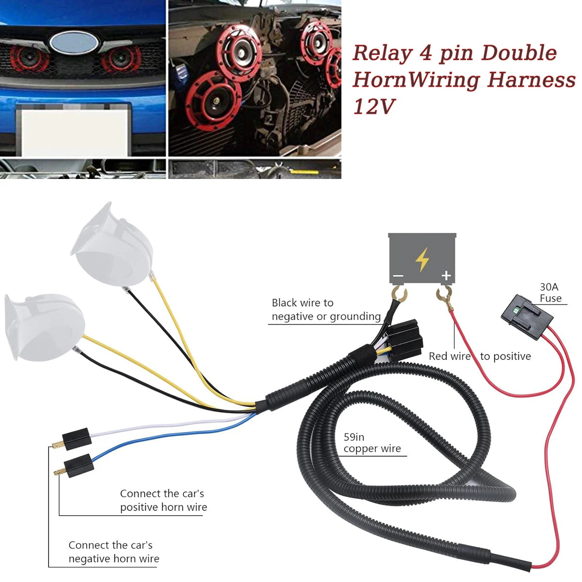 40A 12V Universal Car Horn Wiring Harness Relay Kit