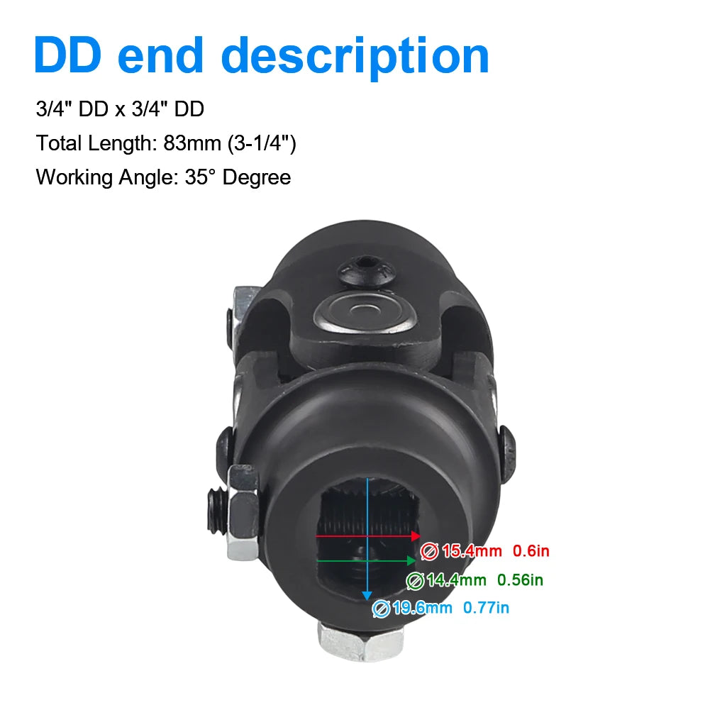 Single Steering Shaft Universal U-Joint – 3/4” DD x 3/4” Round, 83mm (3-1/4”) Length, Black