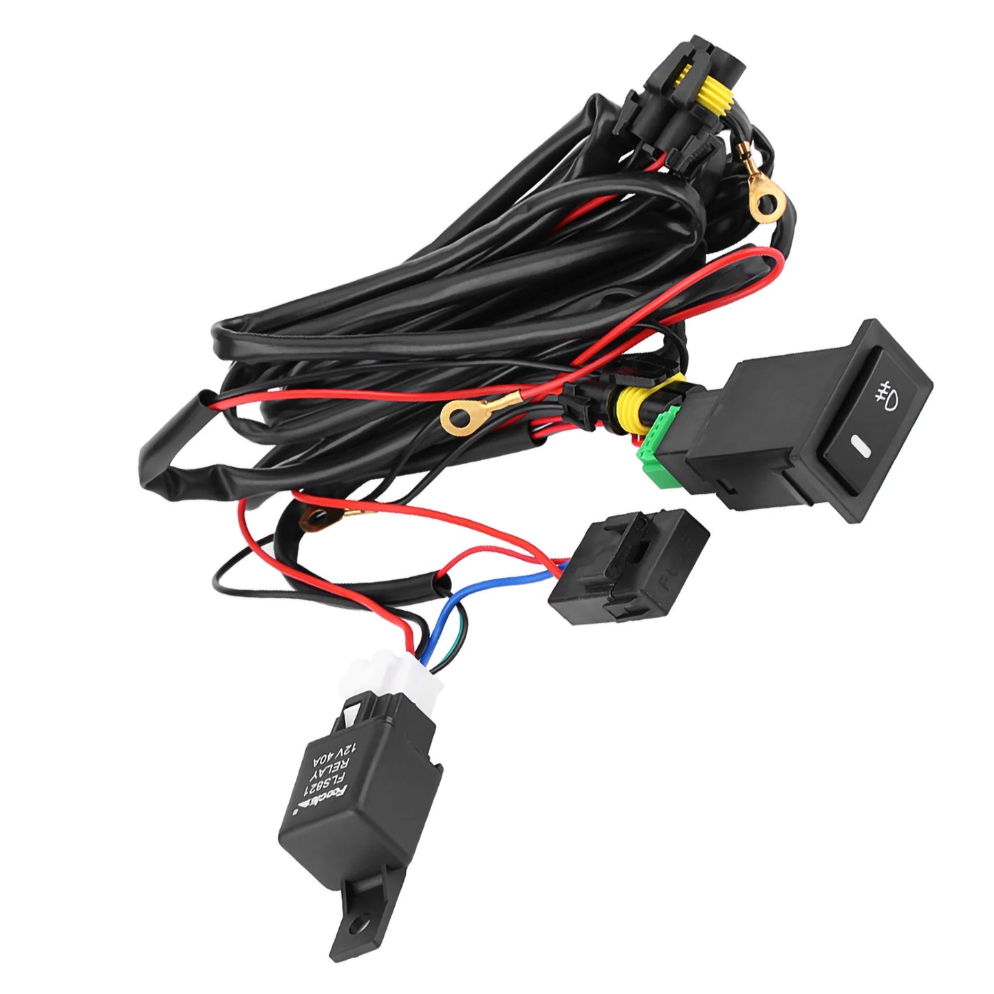 12V Universal LED Fog Light Wiring Harness & Relay Kit with On/Off Switch