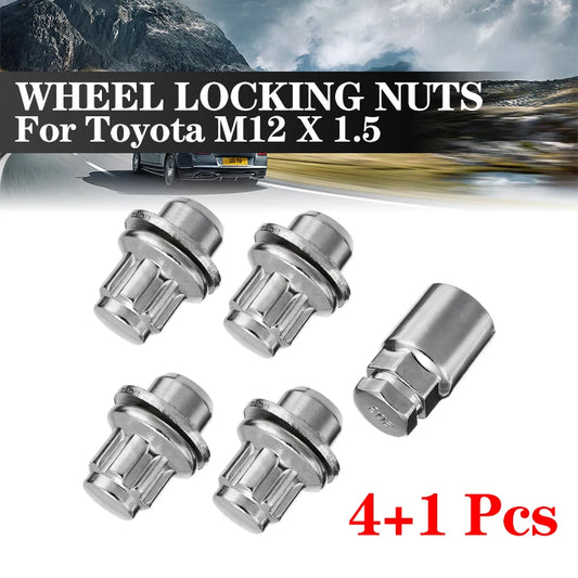 5-Piece Locking Wheel Lug Bolt & Nut Set – M12 x 1.5 for Toyota, Aluminum Alloy Anti-Theft Tire Bolts