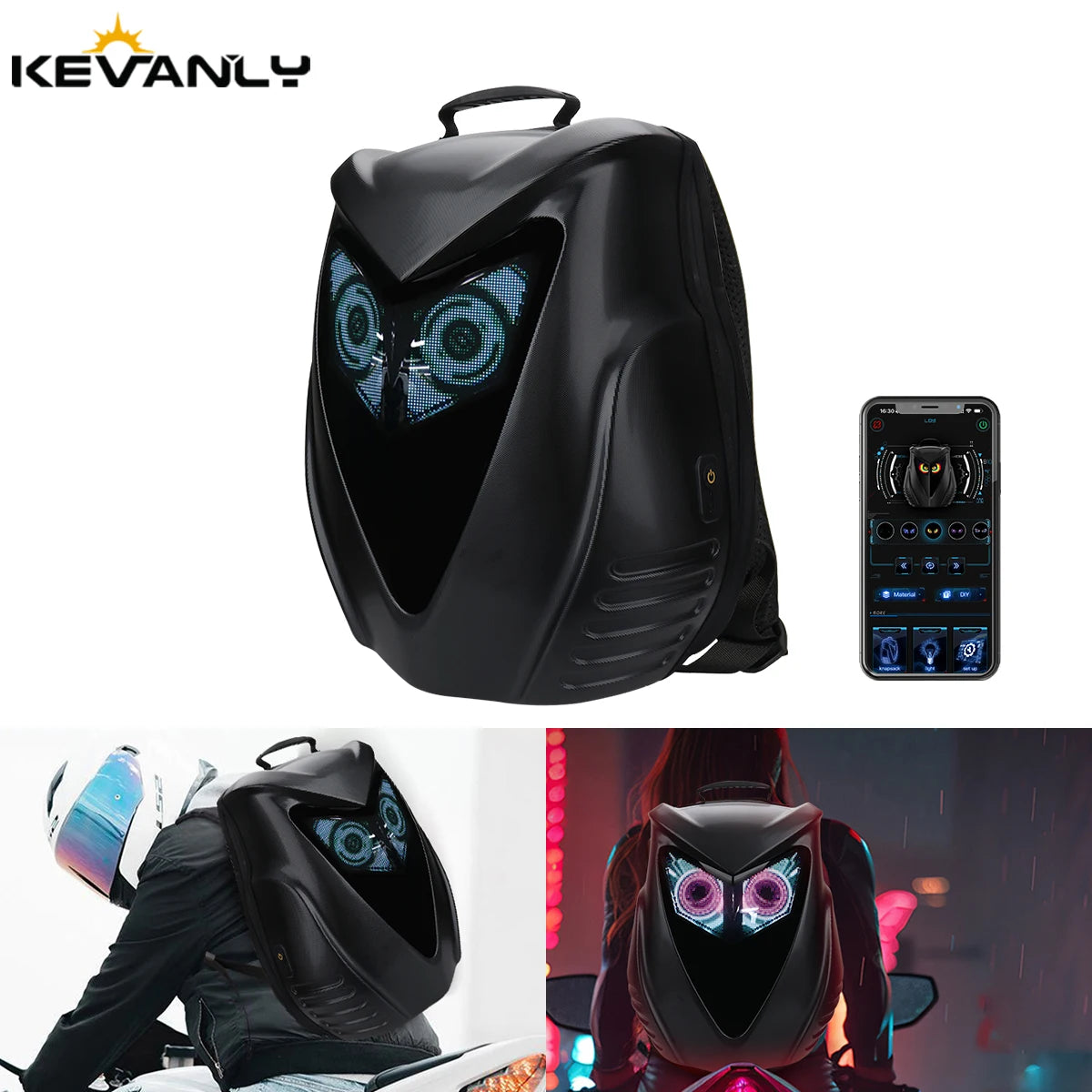 LOY Owl Design LED Display Smart Motorcycle & Cycling Backpack