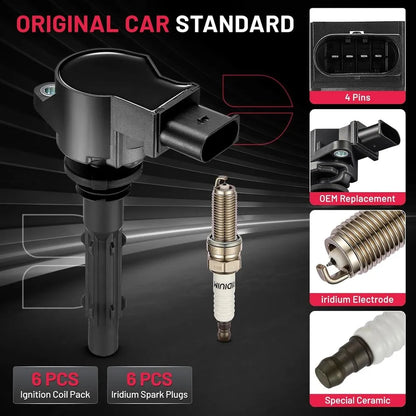 6 Ignition Coil + Spark Plugs UF535 For 2006-2009 Mercedes-Benz CLK350 3.5L V6