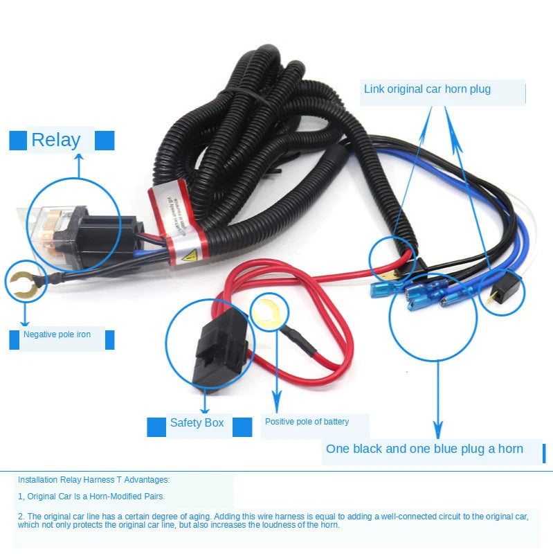 1 Set Universal Car Snail horn Modified wiring harness Relay12v 24v Plug