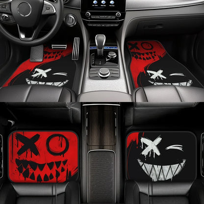 4pcs Cool Spooky Design Car Floor Mats – Vibrant Red with Black Accents