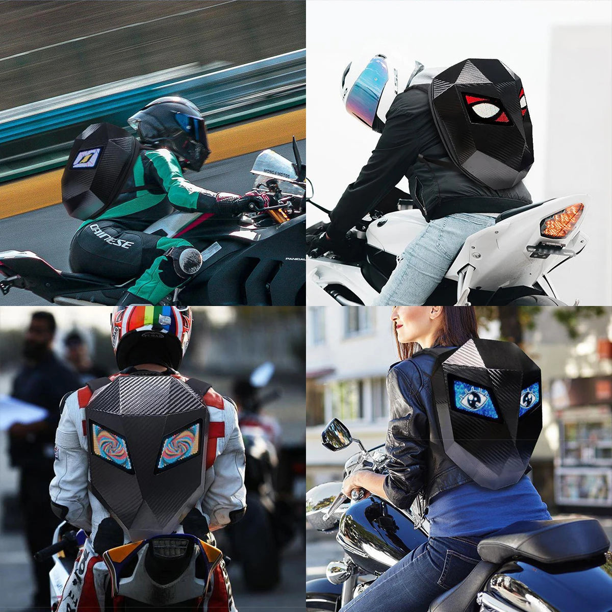 Motorcycle LED Screen Display Cycling Bag – Dynamic Eye Hard Shell Backpack