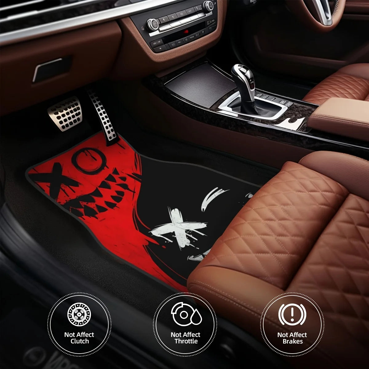 4pcs Cool Spooky Design Car Floor Mats – Vibrant Red with Black Accents