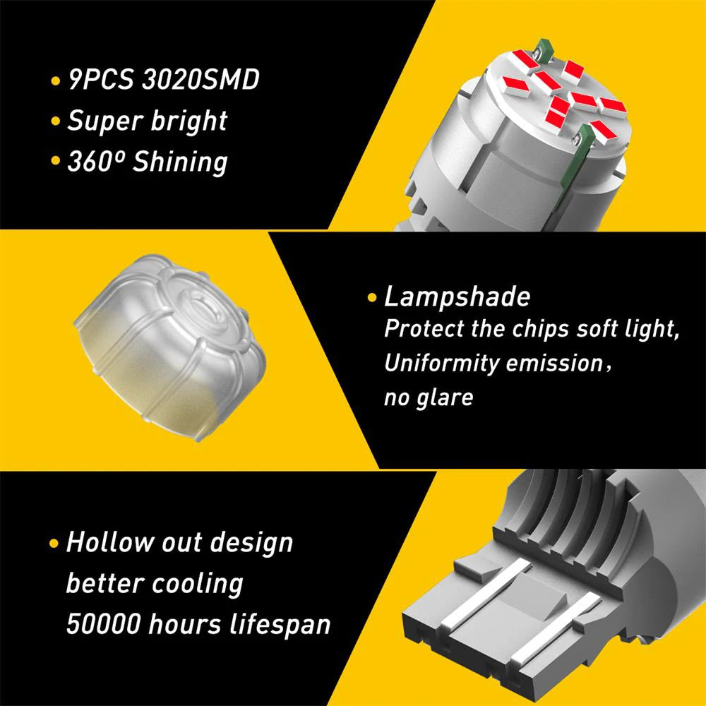 2Pcs AUXITO 7443/7440 T20 Red LED Bulbs