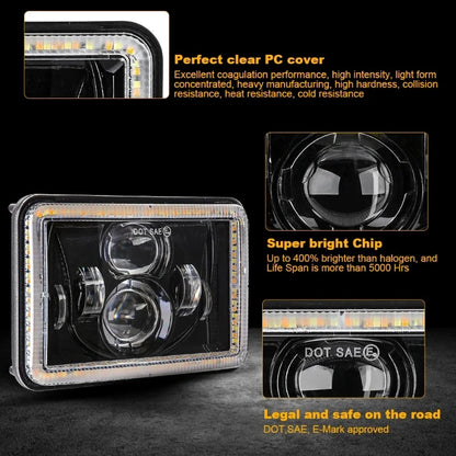 4x6 Inch Rectangular LED Headlight with Signal & Daytime Running Light