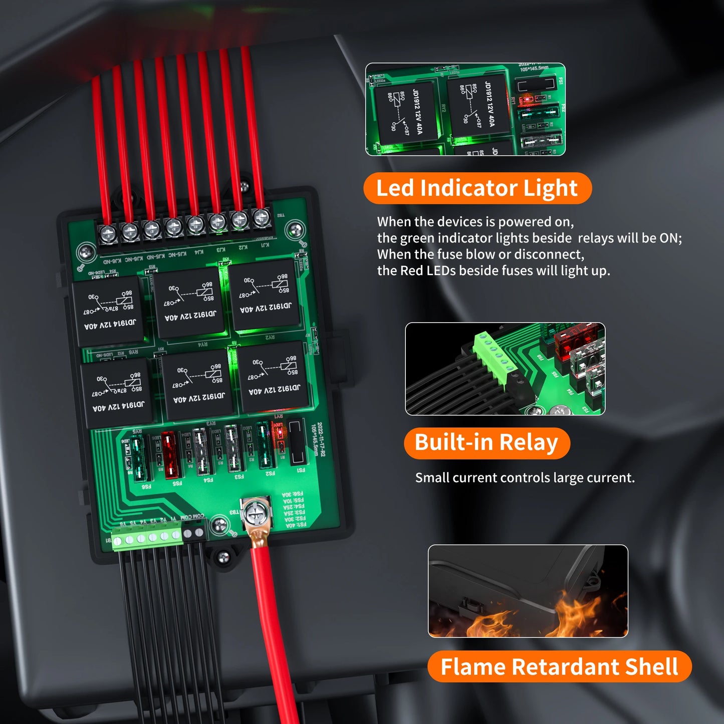 12V Universal Relay Box & Fuse Panel – 6-Way Relays with 14 ATC/ATO Blade Fuses