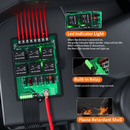 12V Universal Relay Box & Fuse Panel – 6-Way Relays with 14 ATC/ATO Blade Fuses
