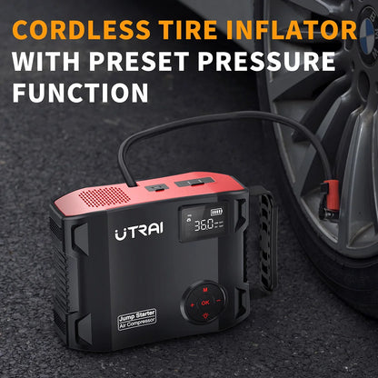 UTRAI 4-in-1 2000A Jump Starter Power Bank with 16000mAh Capacity and 150PSI Air Compressor