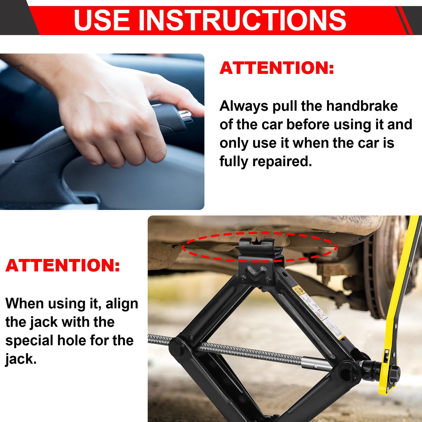 Compact 2-Ton (4409 lbs) Scissor Jack – 105–385mm Lifting Range with Hex Lug Wrench for Cars, SUVs & Sedans