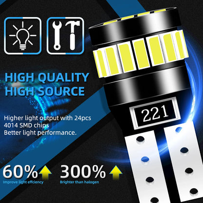 2PCS T10 W5W 24LED Canbus No Error Bulbs – 194 168 5W5 12V Super Bright White