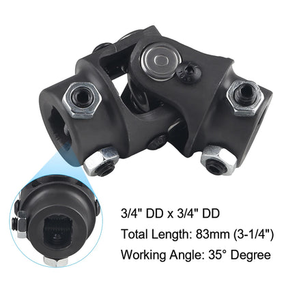 Single Steering Shaft Universal U-Joint – 3/4” DD x 3/4” Round, 83mm (3-1/4”) Length, Black