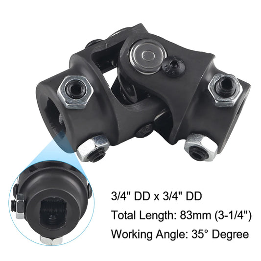 Single Steering Shaft Universal U-Joint – 3/4” DD x 3/4” Round, 83mm (3-1/4”) Length, Black