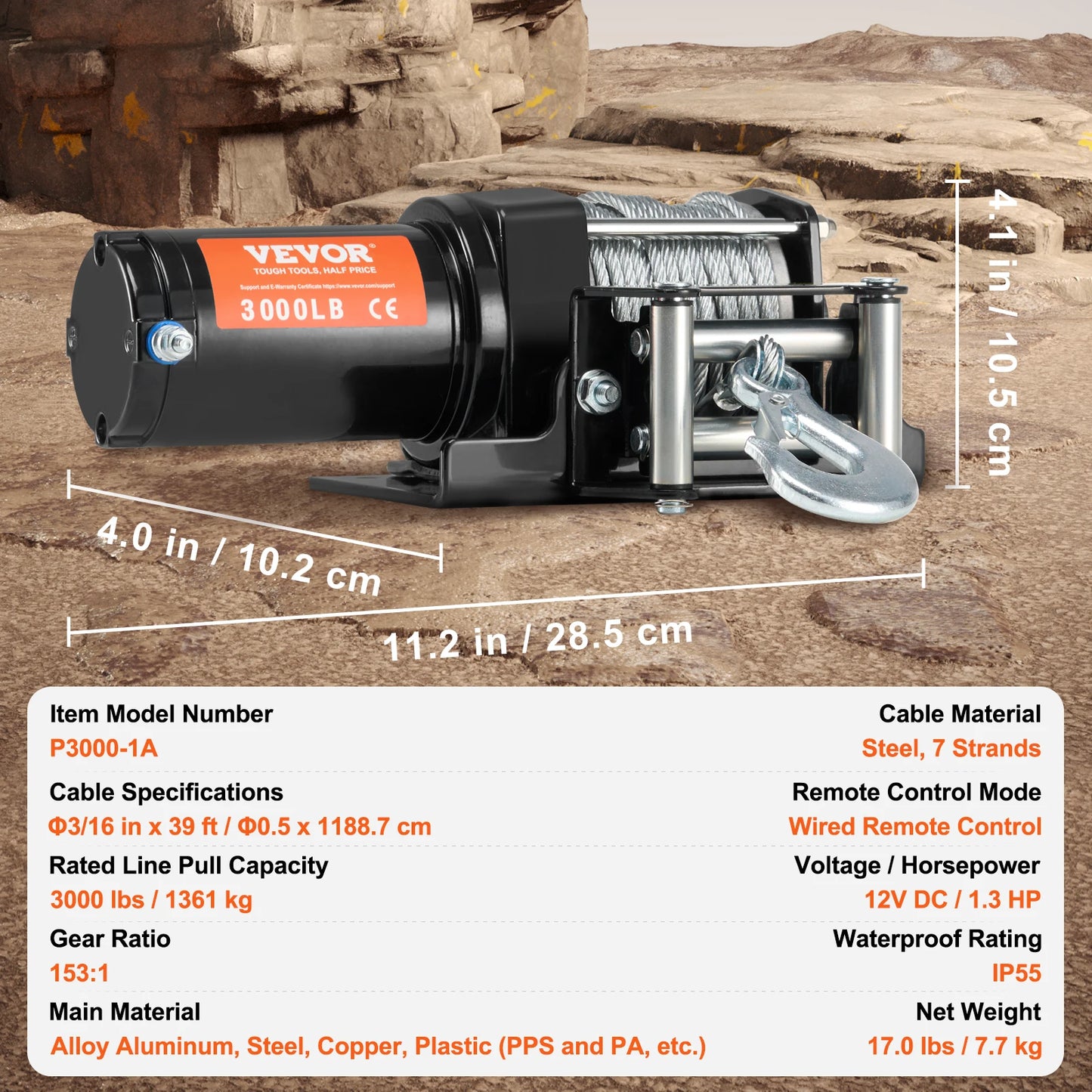 Electric Winch 12V Steel Rope