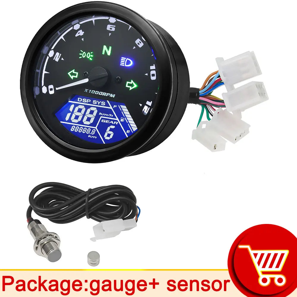 AD Universal Motorcycle LCD Digital Speedometer Odometer Tachometer – 1-4 Cylinders