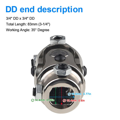 3/4” DD X 3/4” DD Splined Chrome Single U-Joint Steering Shaft – Fits Ford, Volkswagen, Chevrolet
