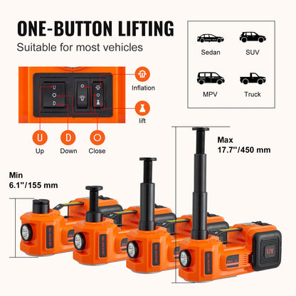 5T Electric Car Jack with Hydraulic Jack, Electric Impact Wrench, and Built-in Inflatable Pump