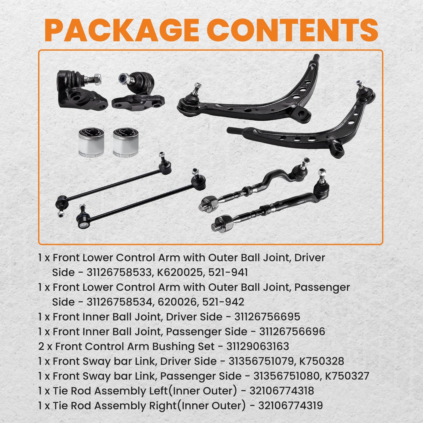 10PCS Suspension Control Arm & Ball Joint Tie Rod Kit