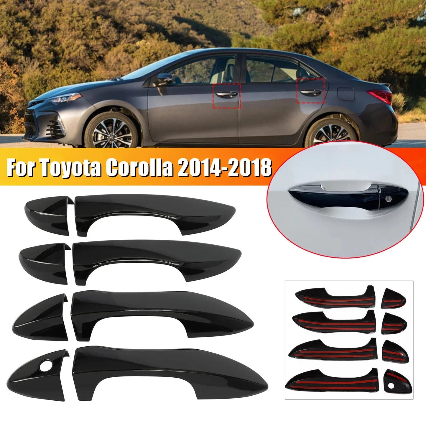 Carbon Fiber Style Car Door Handle Cover Trim – For Toyota Corolla (2014-2018, LHD)
