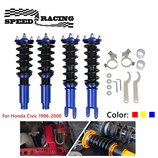 Coilovers Suspension Kit for Honda Civic 1996-2000 – Adjustable Height Spring Shock Absorbers – Complete Assemblies (Red/Blue/Gold)