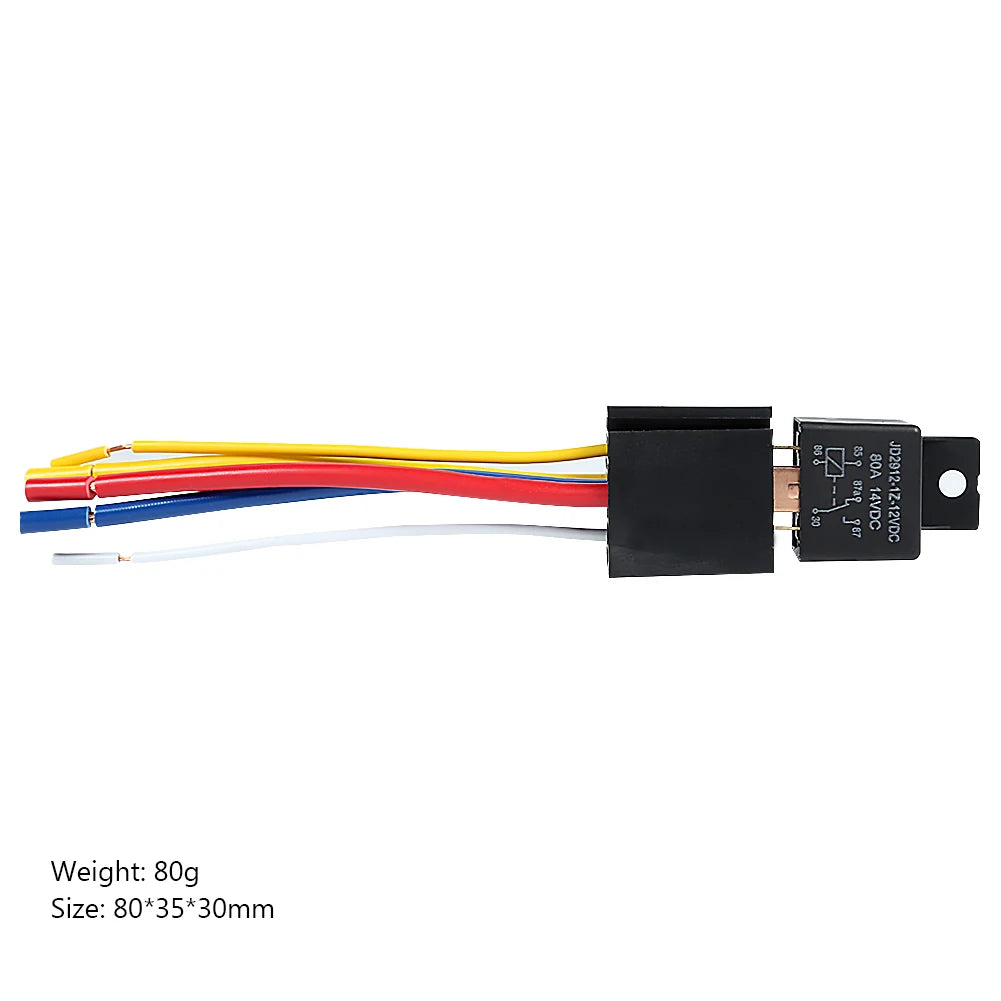 5-Pin 80A Auto Car Relay DC 12V with 5-Wire Socket – 3 Copper & 2 Brass Terminals