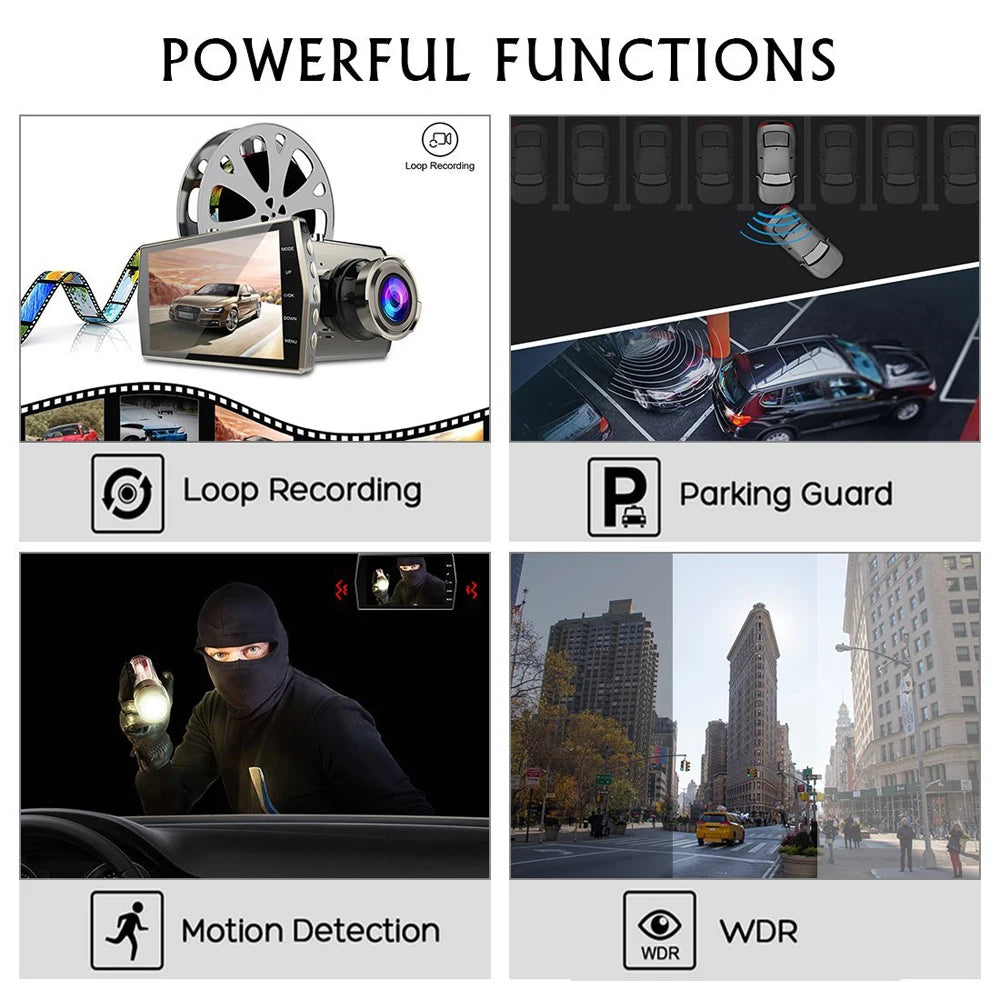 Car DVR 4.0 Dual Lens Rear View Dash Cam