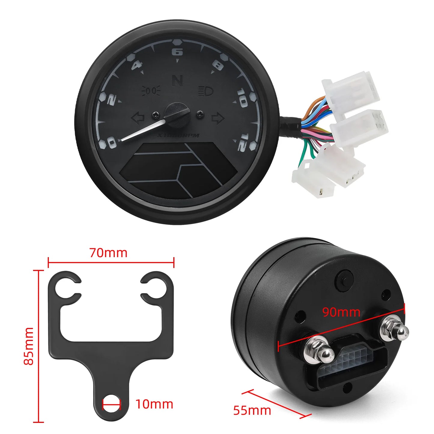 AD Universal Motorcycle LCD Digital Speedometer Odometer Tachometer – 1-4 Cylinders