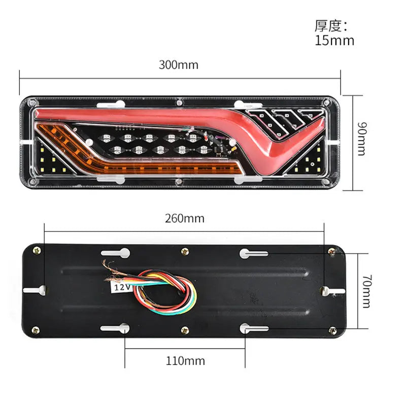 2Pcs 12V/24V LED Tail Lights for Trailers, Trucks, Buses