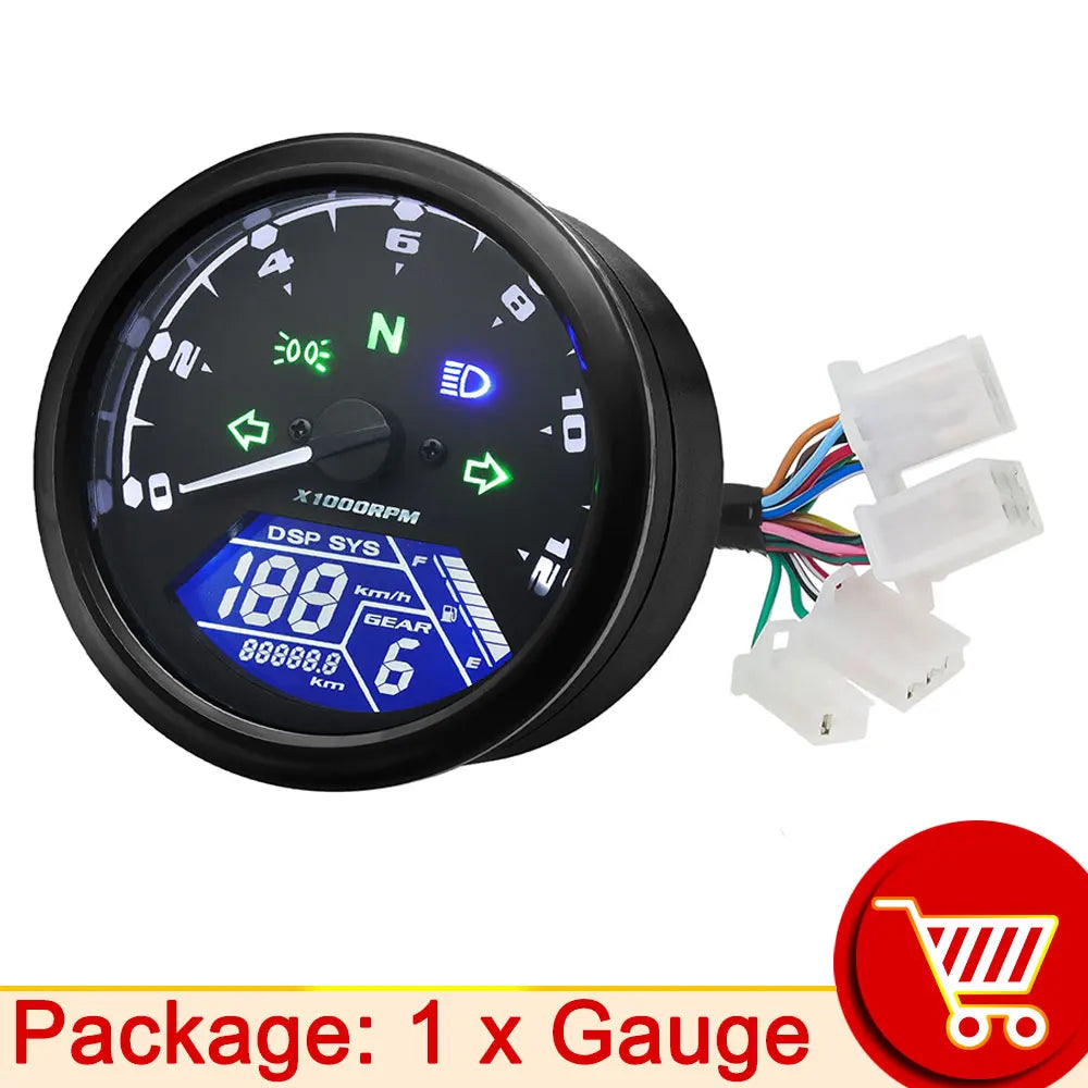 AD Universal Motorcycle LCD Digital Speedometer Odometer Tachometer – 1-4 Cylinders