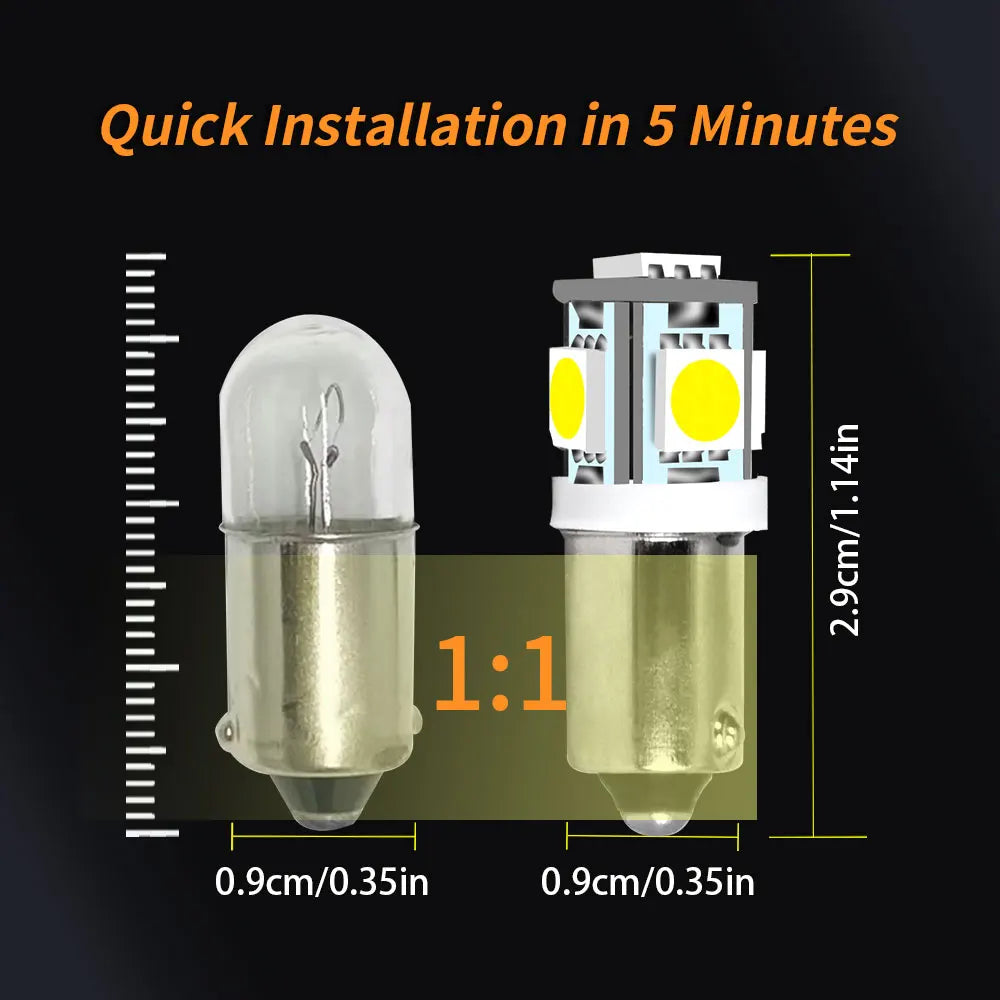 Ultra Bright BA9S 5050 5SMD LED Bulbs – Turn Signal, Dome, Brake, Reverse, Interior & Clearance Lights